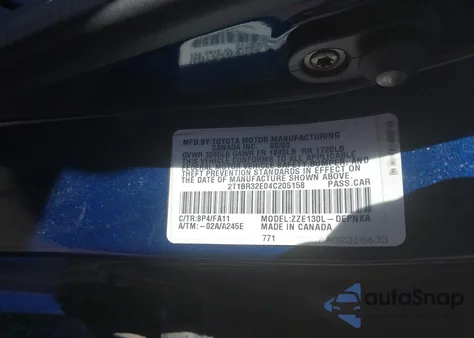 2004 Toyota Corolla Le from USA, damaged, VIN 2T1BR32E04C205158